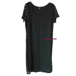 H&M Black Lace Sheath Dress Size Large Stretch LBD Scoop Neckline